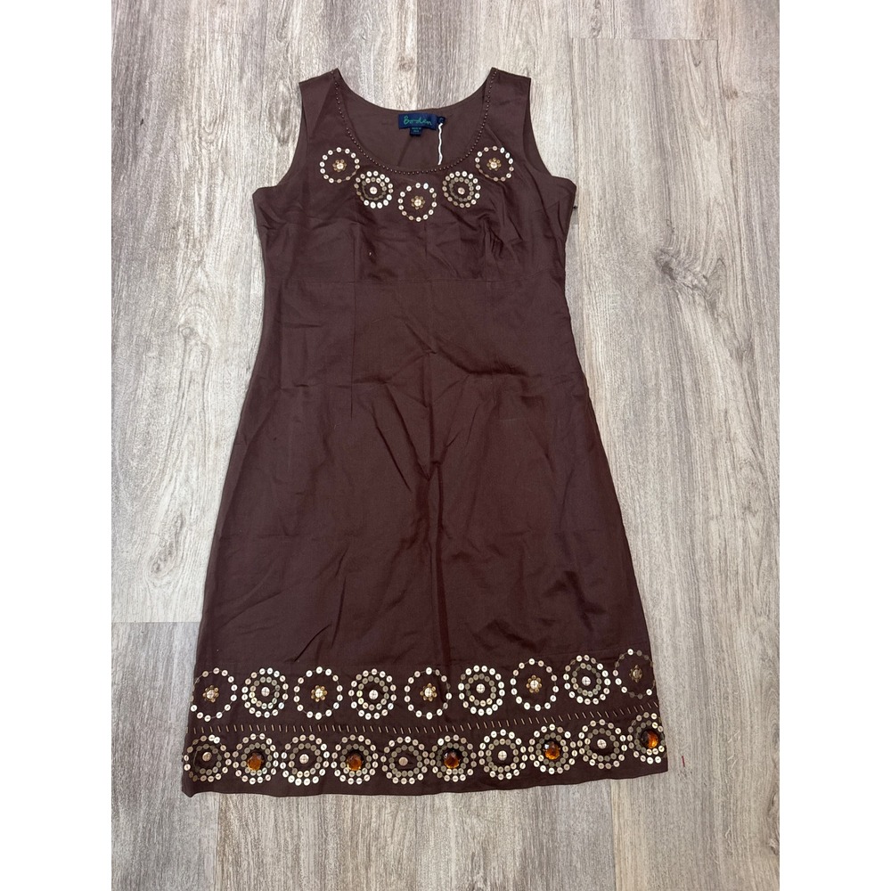 Boden Brown‎ Cotton Sequin Embellished Sleeveless Shift Dress Size 12 NWT